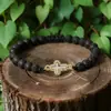 Pulsera de Cuentas Transfronteriza, Pulsera Ajustable de Piedra Volcánica, Pulsera de Cruz, Pulsera de Piedra Volcánica Ágata Turquesa