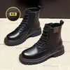 Botas Martin Cálidas de Terciopelo Plus Estilo Nuevo Invierno 2026 para Mujer Punta Redonda con Cordones Suela Gruesa de Goma Tacón Grueso Botas de Cuero para Mujer Estilo Británico