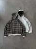 Nova Sweatshirt com Capuz Xadrez Masculina de Lado Duplo com Zíper, Loose, Vintage, Europeia e Americana, Lançamento Outono/Inverno 2026 da Amazon