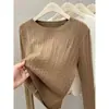 Suéter base de malha amarela leitosa com gola redonda para mulheres outono inverno, suéter de malha trançada fashion para usar por dentro ou por fora, top solto