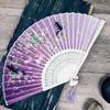 Abanico plegable rosa estilo japonés, abanico de seda para danza de flores de cerezo estilo japonés, abanico morado de bambú estilo antiguo para mujer, abanico pequeño de bambú estilo chino