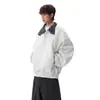 Moletom com Capuz de Cor Blocada Xadrez Americano Botões Gola Alta para Homens 2026 Primavera Tendência Design de Marca Solto Casual Roupa Esportiva Top
