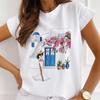 2023 Nueva Llegada Patrón Estampado Torre de París Casual para Mujer Camiseta Distintiva de Cuello Redondo Cuello redondo