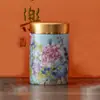 Bote de Té Esmaltado Estilo Nacional, Mini Frasco de Té Pequeño de Cerámica con Tapa de Metal, Frasco Sellado Portátil Estilo Chino para Viaje