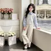 Conjunto informal de dos piezas para niñas 2026 estilo universitario: sudadera de manga larga y pantalones anchos estilo coreano