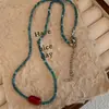 Corrente de Clavícula Vintage com Contas para Mulheres, Contas Vermelhas e Azuis, Design de Nicho, Elegante Colar Corrente para Férias na Praia