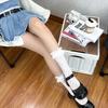 Calcetines hasta la pantorrilla con encaje blanco Calcetines huecos hasta media pierna Calcetines hasta media pantorrilla para mujer Calcetines de corazón JK Medias de red Lolita