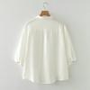 Camisa de Hilo de Algodón de Doble Capa de Algodón Puro Fresco para Mujer de Manga Corta Holgada Artística Verano Color Botón Solapa Camisa Top de Mujer Blanco
