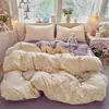 Juego de ropa de cama fresco y sencillo para dormitorio, agradable para la piel y suave, gasa abullonada, juego minimalista de cuatro piezas