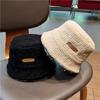 Temperamento ~ sombrero de pescador de felpa de cuero para mujer otoño e invierno ala corta que cubre la cara sombrero de cubo estilo japonés Net Red sombrero de cuenca cálido