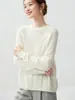 Suéter de cachemira para mujer de otoño e invierno, cuello redondo, corte holgado, suave y cómodo, versátil, con un diseño de punto trenzado calado, tejido y grueso para usar en capas