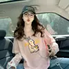 Camiseta de algodón puro para mujer, rosa súper de hada con encaje, estilo falso dos piezas, con grafitis de dibujos animados únicos, top holgado de longitud media, corte ajustado, moderno