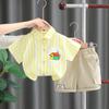 Traje de Verano para Niño Nuevo Estilo Estilo Occidental Bebé Delgado Manga Corta Dos Piezas Bebé Verano Camisa a Rayas Pantalones Cortos Moderno