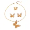 Collar con Colgante de Flor Hueca Pétalo de Tres Dimensiones Cadena Larga Pendientes Collar Anillo Set de Joyería Transfronterizo Europeo y Americano