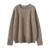 Suéter de Punto de Cachemira 2026 Otoño/Invierno Nuevo para Mujer, Corto, Holgado, Liso, Cuello Redondo, Manga Raglán, Color Sólido