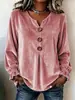 2026 Ropa europea y americana para mujer, sitio independiente de Amazon transfronterizo, nueva camisa top de terciopelo de manga larga con cuello en V moderno y botones