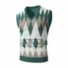 Novo colete de malha com padrão de losangos para outono e inverno para homens e mulheres, suéter colete sem mangas retrô solto para usar por cima
