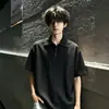Camiseta Masculina de Malha Ice Silk Preta Verão Estilo Old Money Camisa Polo Tricotada de Manga Curta Fresca e Respirável Gola Lapela Manga Meia
