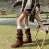 2026 nuevas botines de punta fina estilo retro, plisados, para mujer, con tacón grueso, estilo vaquero occidental y detalle de hebilla de cinturón