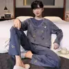 Pijama Casual Masculino de Primavera e Outono Novo Pulôver Manga Longa Solto Estilo Coreano Roupa Esportiva Pode Ser Usada Fora de Casa Conjunto de Roupa para Casa