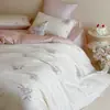 Algodón de Fibra Larga 100S Juego de Cuatro Piezas 100% Algodón Bordado de Árbol de los Deseos Rosa y Blanco Algodón Puro Suave y Sedoso Funda Nórdica para Dormir sin Ropa de Cama Sábana Plana Sábana Ajustable