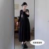 Vestido Negro de Manga Larga para Mujer 2026 Nuevo Abrigo de Principios de Otoño con una Falda Larga Ceñida a la Cintura que Luce Genial
