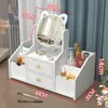 Espejo de maquillaje de escritorio espejo de maquillaje de escritorio caja de almacenamiento de cosméticos de celebridad de Internet espejo de maquillaje abatible para dormitorio en casa