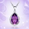 Colar com pingente imitação de ametista natural em formato de gota anjo lágrimas diamante roxo corrente curta para clavícula feminina atacado