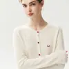 Cárdigan de Cachemira de Color Sólido con Cara Sonriente Bordada para Mujer, Manga Larga, Cuello Redondo, Adelgazante, Versátil, Suéter Base, Prenda Exterior de Capa de Moda