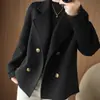 Abrigo de lana para mujer 2026, estilo corto para otoño e invierno, corte holgado para figuras petite, chaqueta de lana fuera de temporada con cuello de blazer, moderno
