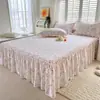 Faldón de Cama de Encaje 100% Algodón Pieza Única Verano Antideslizante Cubierta de Cama de Algodón Puro Estilo Faldón de Cama Estilo Princesa 1.5m/1.8m Cubierta Protectora