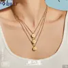 Elegante Versátil Redondo Doble Cara Símbolo de la Fortuna Circonita Colgante Collar Acero de Titanio Chapado en Oro de 18K Joyería de Nicho para Mujer Pendientes