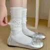 Calcetines JK Lolita con lazo estilo ballet, calcetines blancos altos hasta la pantorrilla para mujer, calcetines con volantes puros e inocentes, calcetines de verano sin costuras