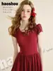 No. 161018 Traje de Baño para Adultos Estilo Nuevo Traje de Baño de una Pieza para Mujeres Verano Color Sólido Retro Cuello Redondo Ceñidor de Cintura Adelgazante