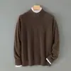 Outono e Inverno Novo Masculino 100% Lã Malha Plana Calibre 12 Gola Meia-Alta Casual Estilo Old Money Tricô Versátil Suéter