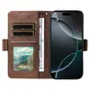 Adecuado para funda de cuero iPhone 18 Pro, Samsung S26 billetera con ranura para tarjeta patrón de piel de vaca hebilla lateral funda protectora A27 color sólido