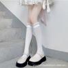 Calcetines de Encaje Estilo Japonés hasta la Pantorrilla Calcetines Lolita de Terciopelo Delgado Hasta la Rodilla Calcetines Blancos Lindos con Moño para Mujer