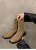 2026 Novo Outono/Inverno~Botas Martin Versáteis Marrons Botas de Cano Curto Francesas Salto Alto Quadrado Afuniladas Botas Femininas~