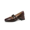 Nuevos Zapatos Mary Jane Retro Cuadrados de Tacón Grueso Estilo Francés para Mujer con Correa de Hebilla, Zapatos de Tacón Medio Profesionales de Un Solo Color, Tallas 31-43