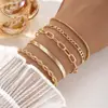 Set de pulseras transfronterizas europeas y americanas, joyería minimalista bohemia, cadena de metal, cadena multicapa para mujer, set de 5 pulseras