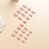 Base de Maquillaje Nude Transfronteriza Color Blanco Francés Bordes con Borde Uñas Portátiles Bola de Brillo Rojo Uñas de Atmósfera Festiva Parches de Manicura Romántica
