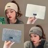 Banda para el cabello de punto para otoño e invierno, gorro de lana de ala ancha con letras para mujer, banda para el cabello, coleta, tocado deportivo, diadema