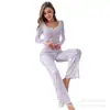 Explosiones Transfronterizas Estilo Europeo y Americano Otoño e Invierno Ropa para el Hogar Sexy Casual Moda Manga Larga Pantalones Pijama Traje de Dos Piezas para Mujer