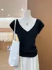 Camisa de punto de manga corta con cuello de bloques de color retro estilo coreano para mujer, nueva blusa casual y elegante de verano 2026