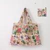 Bolsa de Armazenamento Portátil Estilo Coreano Grande Fofa Desenho Animado Dobrável Portátil Supermercado Sacola de Compras Bolsa Tote