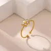 Anel floral colorido com zircônia e cravação total de diamantes, estilo ins europeu e americano, aço inoxidável banhado a ouro 18k, anel ajustável de alta qualidade
