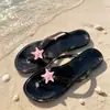 Chinelos de praia com estrela-do-mar para mulheres, sandálias casuais de cristal, chinelos de banheiro antiderrapantes de sola macia, estilo ins
