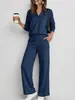 2026 Moda deportiva cruzada europea y americana para mujer en Amazon, sudadera de color liso con cuello en V y manga larga, conjunto de pantalones casuales