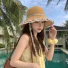 Sombrero de Paja con Adorno de Encaje para Mujer para Verano, Sombrero Transpirable de Ala Ancha para Protección Solar en Verano, Sombrero de Playa para Salidas a la Orilla del Mar