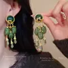 Pendientes de Plata con Aguja de Estilo Étnico con Flores de Piedra Ojo de Gato Incrustadas de Diamantes, Pendientes de Moda de Lujo Ligero de Gama Alta, Pendientes Sencillos de Nicho para Mujer